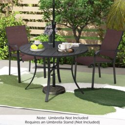 Costway Patio Dining Table 108Cm Round Metal Slat Bistro Table With Umbrella Hole - thumbnail 4
