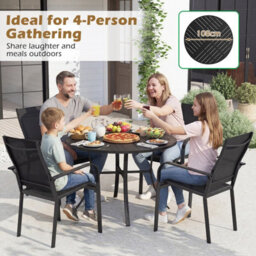 Costway Patio Dining Table 108Cm Round Metal Slat Bistro Table With Umbrella Hole - thumbnail 3