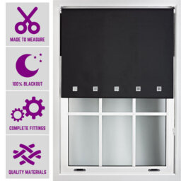 Furnished Made To Measure Blackout Roller Blinds With Square Eyelets - Black Roller Blind (W)60Cm (L)210Cm