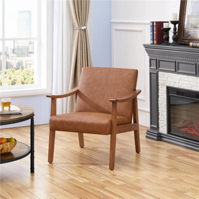 Yaheetech Light Brown Modern Faux Leather Armchair With Solid Wood Legs - image 1