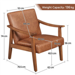 Yaheetech Light Brown Modern Faux Leather Armchair With Solid Wood Legs - thumbnail 3
