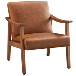 Yaheetech Light Brown Modern Faux Leather Armchair With Solid Wood Legs - thumbnail 2