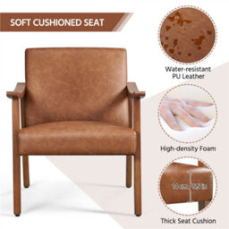 Yaheetech Light Brown Modern Faux Leather Armchair With Solid Wood Legs - thumbnail 5