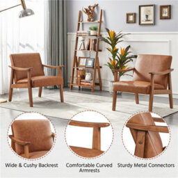 Yaheetech Light Brown Modern Faux Leather Armchair With Solid Wood Legs - thumbnail 7