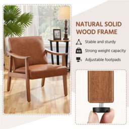 Yaheetech Light Brown Modern Faux Leather Armchair With Solid Wood Legs - thumbnail 6