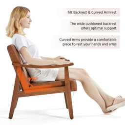 Yaheetech Light Brown Modern Faux Leather Armchair With Solid Wood Legs - thumbnail 8