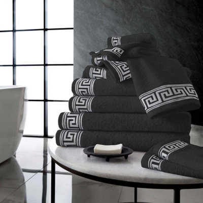 Gc Gaveno Cavailia 2 Piece Greek Emb Bath Sheet 80X140 Charcoal Egyptian Cotton Quick Dry Large Bath Towel - image 1