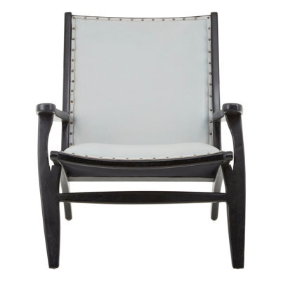 Orsina Grey Leather And Teak Wood Lounge Chair,modern Accent Chair,comfy Arm Chair For Outdoor Spaces,reading Chair - image 1