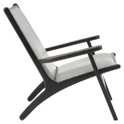 Orsina Grey Leather And Teak Wood Lounge Chair,modern Accent Chair,comfy Arm Chair For Outdoor Spaces,reading Chair - thumbnail 3