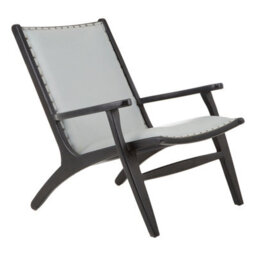 Orsina Grey Leather And Teak Wood Lounge Chair,modern Accent Chair,comfy Arm Chair For Outdoor Spaces,reading Chair - thumbnail 2