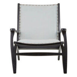 Orsina Grey Leather And Teak Wood Lounge Chair,modern Accent Chair,comfy Arm Chair For Outdoor Spaces,reading Chair