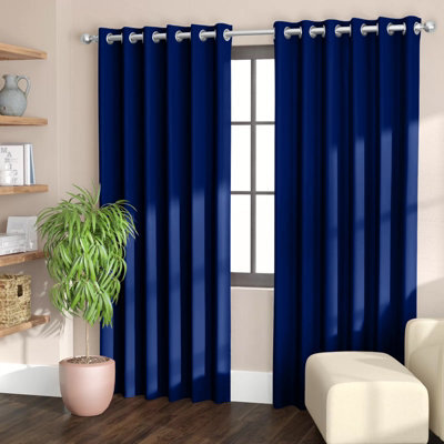 Ameha Navy Plain Blackout Curtain 66''x72'', Ringtop Ready Made Thermal Insulated Eyelet Top Bedroom Living Room Decor - image 1