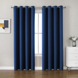 Ameha Navy Plain Blackout Curtain 66''x72'', Ringtop Ready Made Thermal Insulated Eyelet Top Bedroom Living Room Decor - thumbnail 6