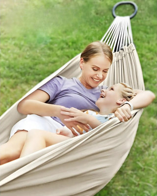 Songmics Comfortable Double Hammock, Outdoor Design With Accessories For Balcony, Garden And Camping, Beige (Stand Not Included) - image 1