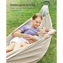 Songmics Comfortable Double Hammock, Outdoor Design With Accessories For Balcony, Garden And Camping, Beige (Stand Not Included) - thumbnail 4