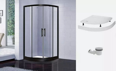 Dirty Pro Tools 800 X 800 Black Quadrant Shower Enclosure And Tray With Riser Kit - image 1