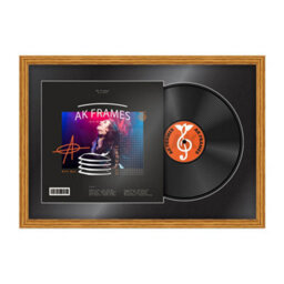 "AK Frames 25X17"" Oak Classic Vinyl Record Frame With Black Mount For 12 Inch Lp Cover & Disc - Overlapped Design" - thumbnail 1