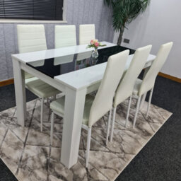 Kosy Koala Dining Table And 6 Chairs White Black  Wood 6 Leather Black White Chairs Dining Room - thumbnail 8