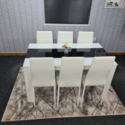 Kosy Koala Dining Table And 6 Chairs White Black  Wood 6 Leather Black White Chairs Dining Room - thumbnail 1