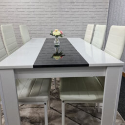 Kosy Koala Dining Table And 6 Chairs White Black  Wood 6 Leather Black White Chairs Dining Room - thumbnail 7