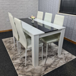 Kosy Koala Dining Table And 6 Chairs White Black  Wood 6 Leather Black White Chairs Dining Room - thumbnail 4