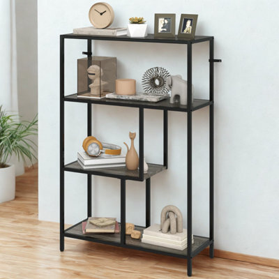 FURNOLD 4 Tier Bookcase Display Stand With Storage Shelves Charcoal - image 1