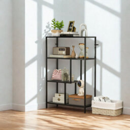 FURNOLD 4 Tier Bookcase Display Stand With Storage Shelves Charcoal - thumbnail 2