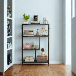 FURNOLD 4 Tier Bookcase Display Stand With Storage Shelves Charcoal - thumbnail 7