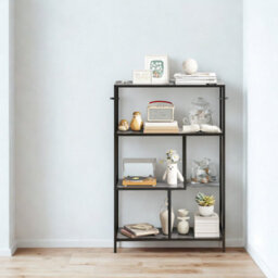FURNOLD 4 Tier Bookcase Display Stand With Storage Shelves Charcoal - thumbnail 4