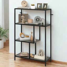 FURNOLD 4 Tier Bookcase Display Stand With Storage Shelves Charcoal