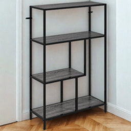 FURNOLD 4 Tier Bookcase Display Stand With Storage Shelves Charcoal - thumbnail 3