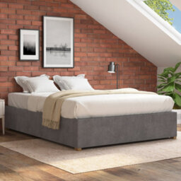 Aspire Upholstered Platform Ottoman Bed Frame Uk Made, Plush Steel, Size Single - thumbnail 1