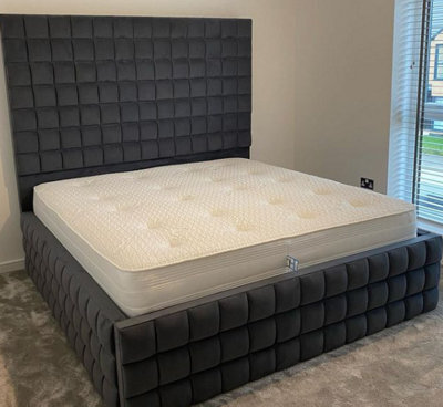 Stratus Interiors Hampshire Tall Cubed Design Bed Frame Large Cubed Sides - Doorstep Delivery Only No Assembly - Single - Gas Lift Ottoman Storage - image 1