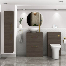 Royal Bathrooms 600mm Floor Standing Vanity Unit 2 Drawer Grey Elm & Countertop Basin - Breeze With Brushed Brass Handle - thumbnail 2
