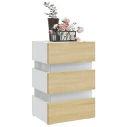 Berkfield Led Bedside Cabinet White And Sonoma Oak 45X35X67 Cm Engineered Wood - thumbnail 3