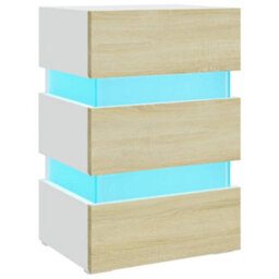 Berkfield Led Bedside Cabinet White And Sonoma Oak 45X35X67 Cm Engineered Wood - thumbnail 2