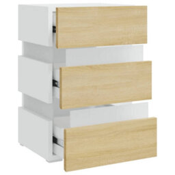 Berkfield Led Bedside Cabinet White And Sonoma Oak 45X35X67 Cm Engineered Wood - thumbnail 4