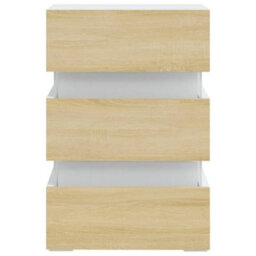 Berkfield Led Bedside Cabinet White And Sonoma Oak 45X35X67 Cm Engineered Wood - thumbnail 6