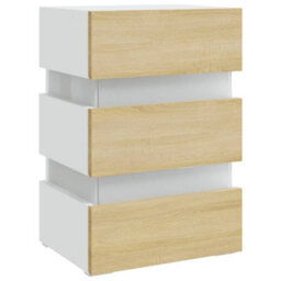 Berkfield Led Bedside Cabinet White And Sonoma Oak 45X35X67 Cm Engineered Wood - thumbnail 5