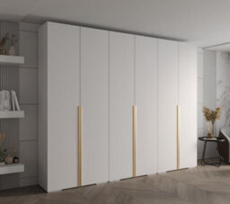 Arte Elegant Inova I Hinged Door Wardrobe H2370mm W3000mm D470mm - Versatile White Finish With Gold Vertical Metal Handles - thumbnail 2