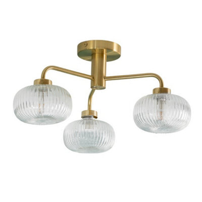 Valuelights Amaia Brushed Gold Ip44 3 Way Clear Ribbed Glass Ceiling Light With Led Bulbs - image 1
