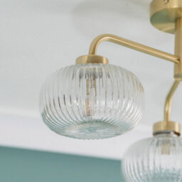 Valuelights Amaia Brushed Gold Ip44 3 Way Clear Ribbed Glass Ceiling Light With Led Bulbs - thumbnail 3
