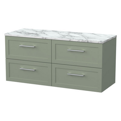 Balterley Stonnall Traditional Wall Hung 4 Drawer Vanity Unit With Laminate Worktop, 1200mm, Reed Green - image 1