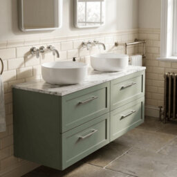 Balterley Stonnall Traditional Wall Hung 4 Drawer Vanity Unit With Laminate Worktop, 1200mm, Reed Green - thumbnail 3