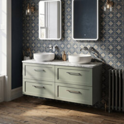 Balterley Stonnall Traditional Wall Hung 4 Drawer Vanity Unit With Laminate Worktop, 1200mm, Reed Green - thumbnail 2
