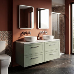 Balterley Stonnall Traditional Wall Hung 4 Drawer Vanity Unit With Laminate Worktop, 1200mm, Reed Green - thumbnail 4
