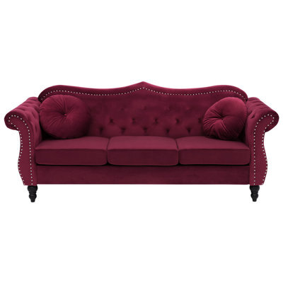 Beliani Sofa 3 Seater Skien Velvet Dark Red - image 1