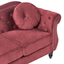 Beliani Sofa 3 Seater Skien Velvet Dark Red - thumbnail 8