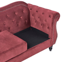 Beliani Sofa 3 Seater Skien Velvet Dark Red - thumbnail 9