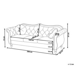 Beliani Sofa 3 Seater Skien Velvet Dark Red - thumbnail 3